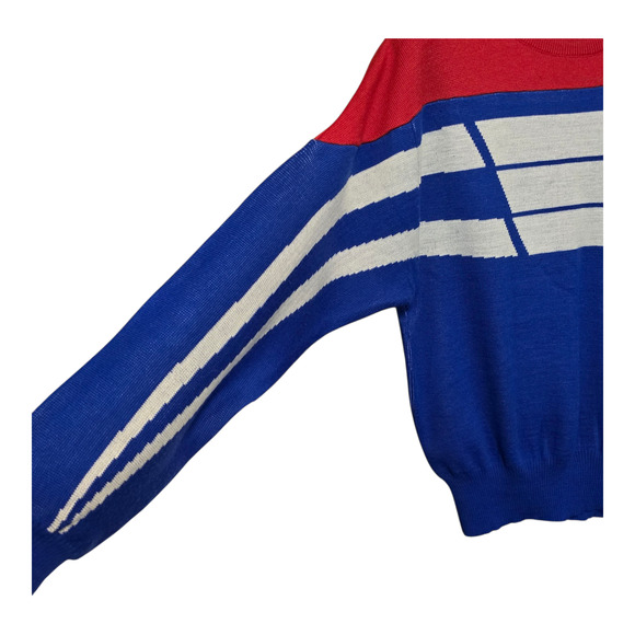 Profile Mens Vintage 80s Sweater Size Medium Red White Blue Colorblock Hong Kong - Picture 5 of 9